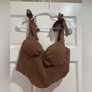SHEIN Brown Tie Strap Bustier Top